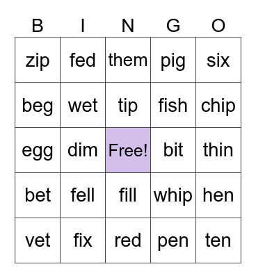 E vs. I Bingo! Bingo Card