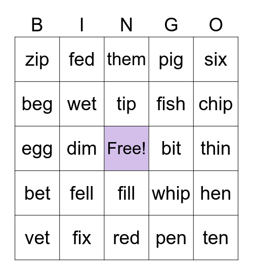 E vs. I Bingo! Bingo Card