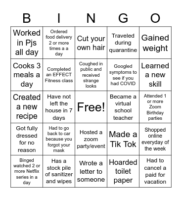 Quarantine Bingo Card