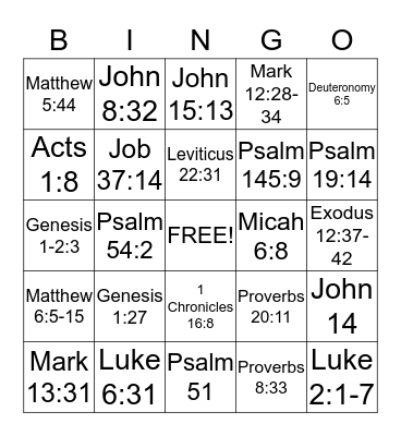 Bible Drill Bingo Card