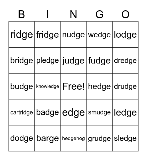 -dge Bingo Card