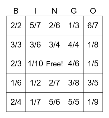 Fractions on a numberline Bingo Card