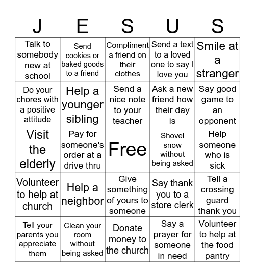 Acts of CARING Bingo Card