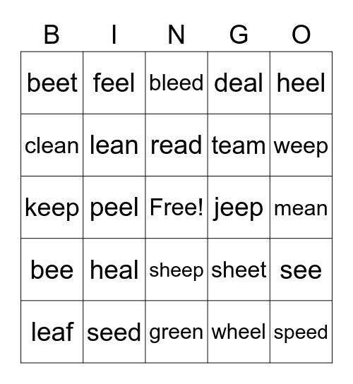 /ee/ & /ea/ BINGO Card