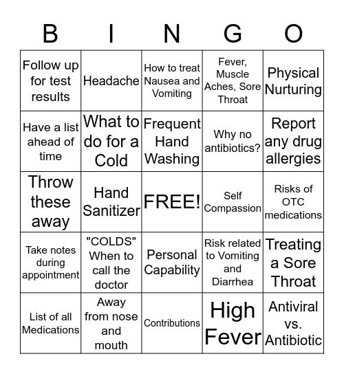 Health and Self-Care Bingo Card