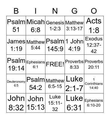 Bible Drill Bingo Card
