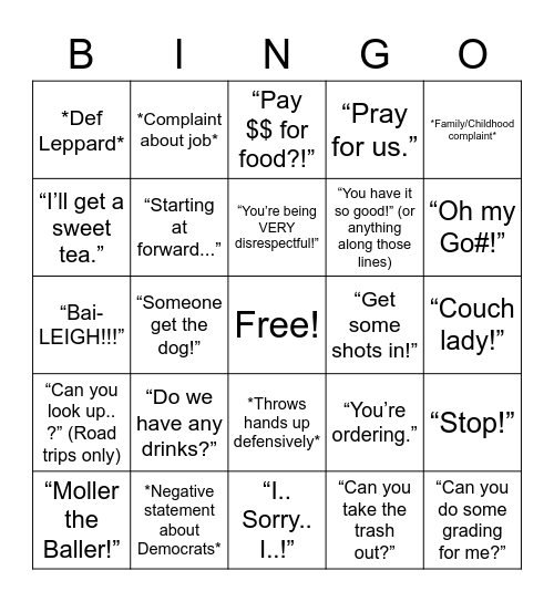 “Kenny-isms” Bingo Card