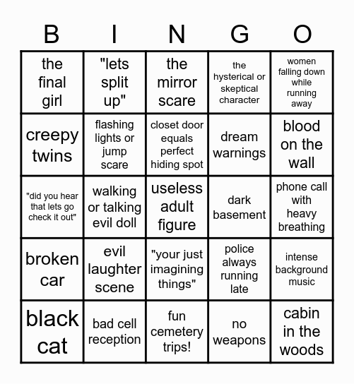 HORROR FILM CONCEPTS Bingo Card