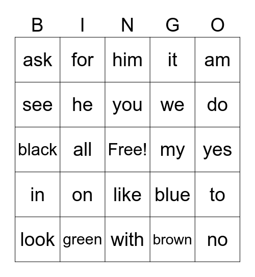 Rainbow Words Bingo Card