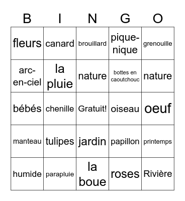 Printemps Bingo Card