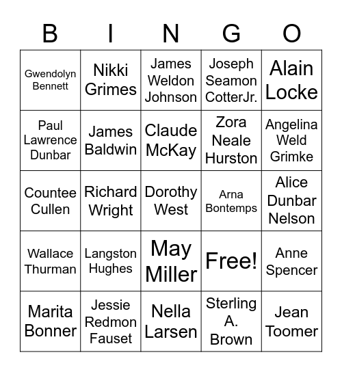 Game 2: Writers & Poets             (4 Corners win) Bingo Card
