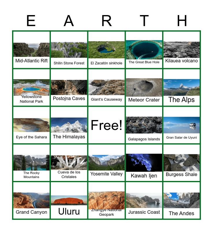 Earth Bingo Card