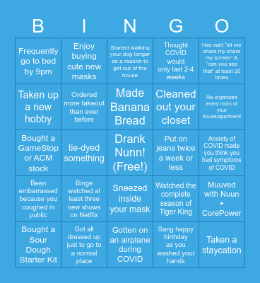 One Year Later BINGO Card