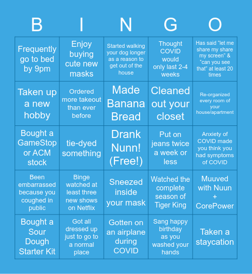 One Year Later BINGO Card