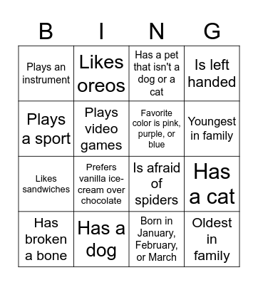 Get to Know You Bingo Card