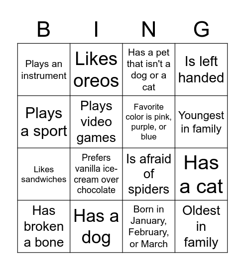 Get to Know You Bingo Card