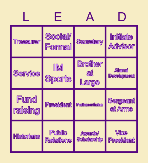 PSP POSITION HOLDERS Bingo Card