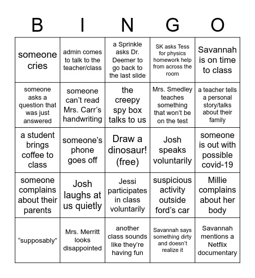 Alka Seltzer Bingo Card