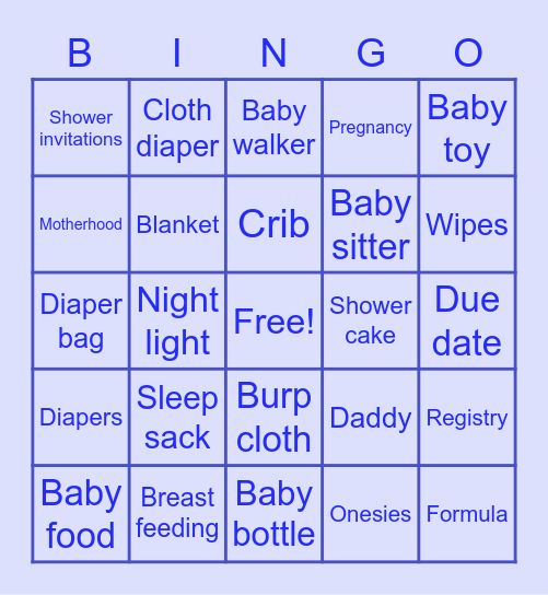 Baby Coker's Baby Bingo Card