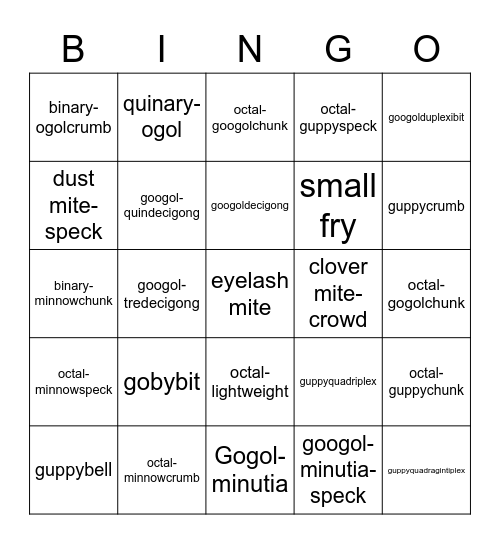 Googolisim BINGO part 1 Bingo Card