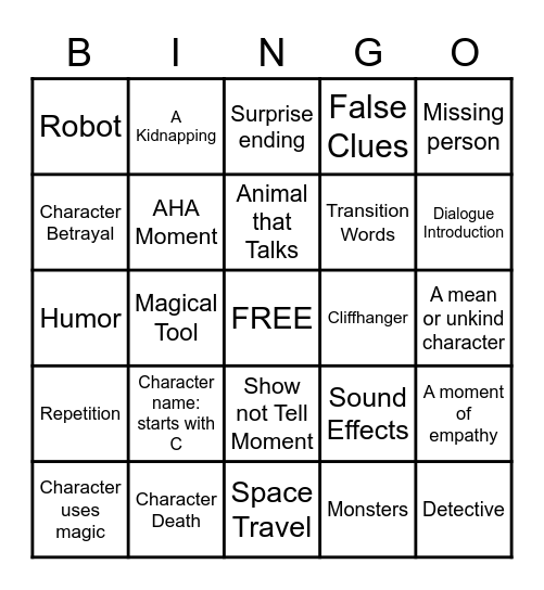 Fantasy and Mystery Bingo Card