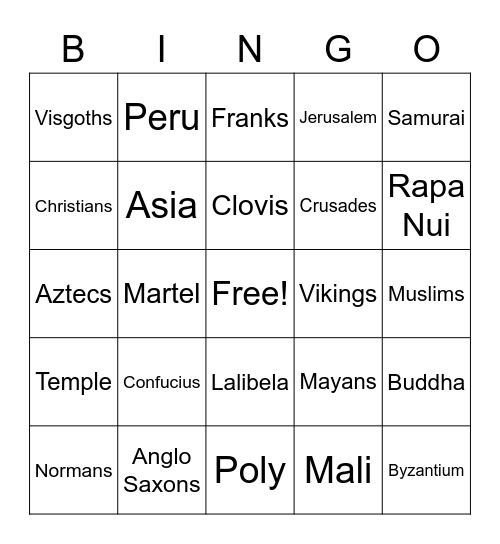 World Games Bingo Card