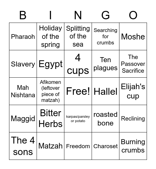 Passover Bingo Card