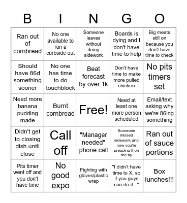 City BBQ Bingo Card