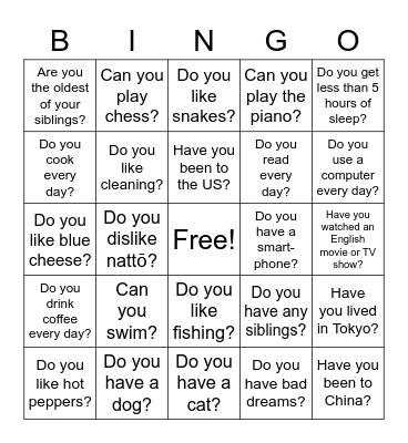 Yes! Bingo Card