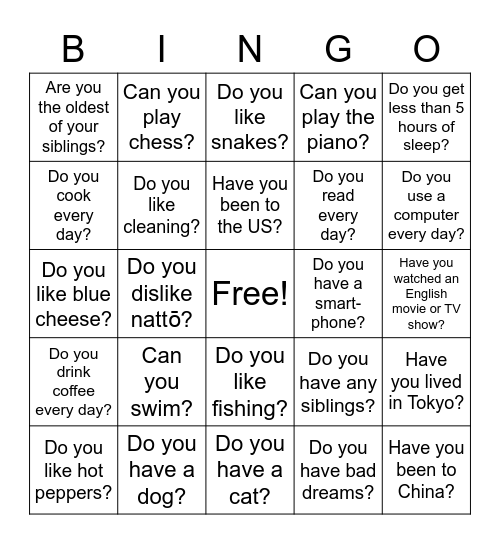 Yes! Bingo Card