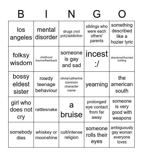 catherine script bingo Card