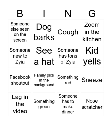 Zyia Bingo Card