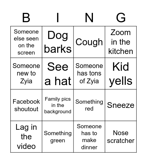Zyia Bingo Card