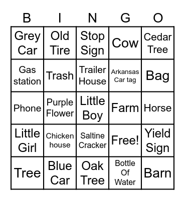 Back Road Bingo Card