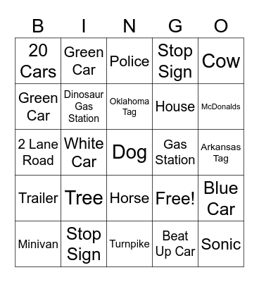 Highway Bingo Card