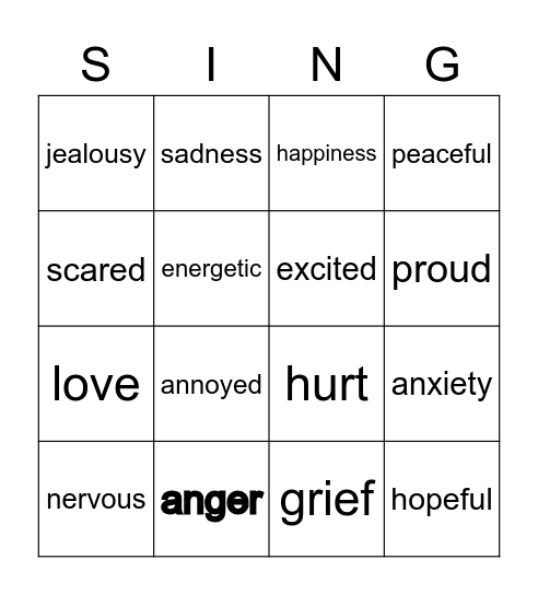 Identifying Emotions Bingo Card