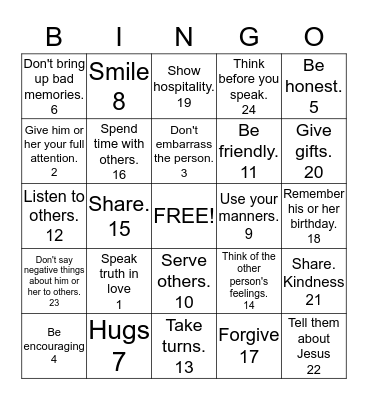 Ways To Show Love To Others Bingo Card
