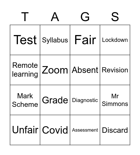 TAGS 2021 Bingo Card