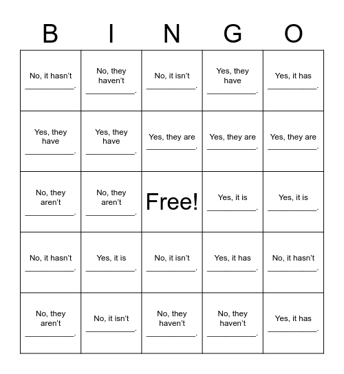 Zoo Animal Bingo Card