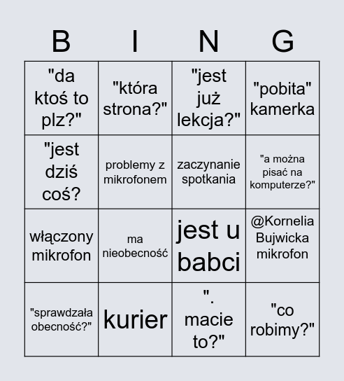 kornelia bingo ez Bingo Card