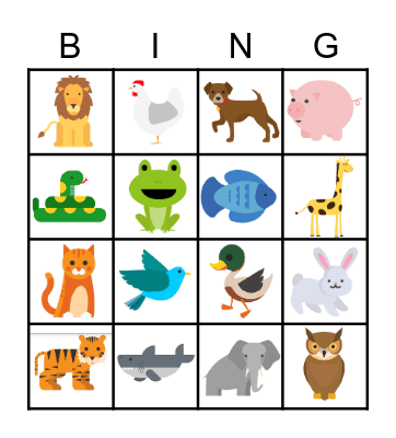 Animal Bingo Card