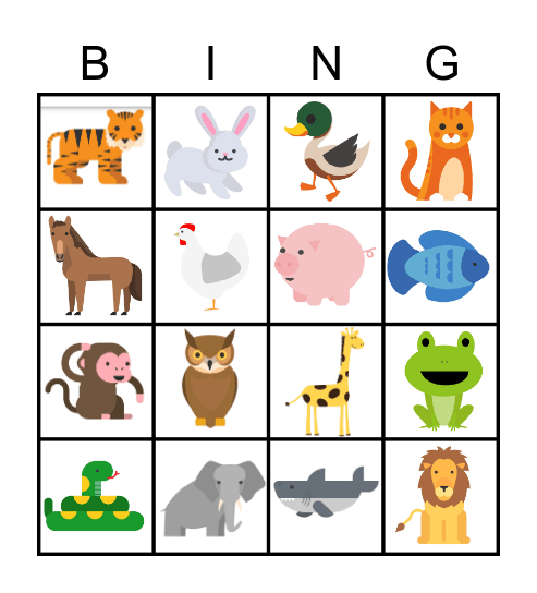 Animal Bingo Card