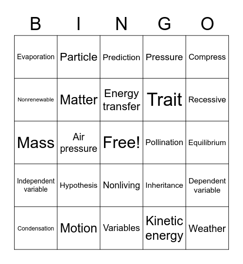 VOCABULARY BINGO Card