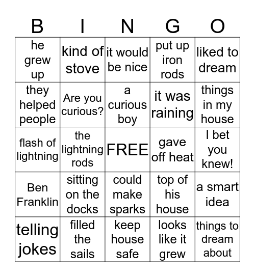 Meet Ben Franklin Bingo Card