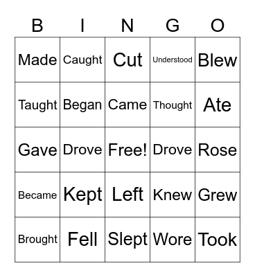 Past Tense Irregular Verbs Bingo Card