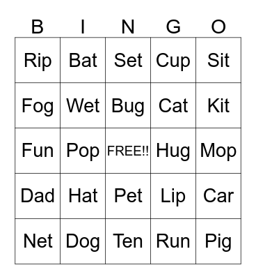 CVC Bingo Card