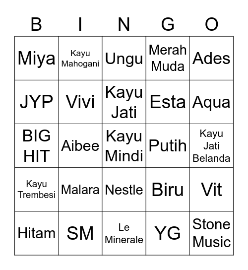 SABINE. Bingo Card