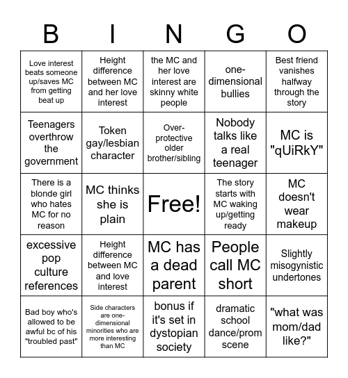 YA Bingo Card