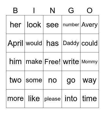 Sight Words #7 #8 Bingo Card