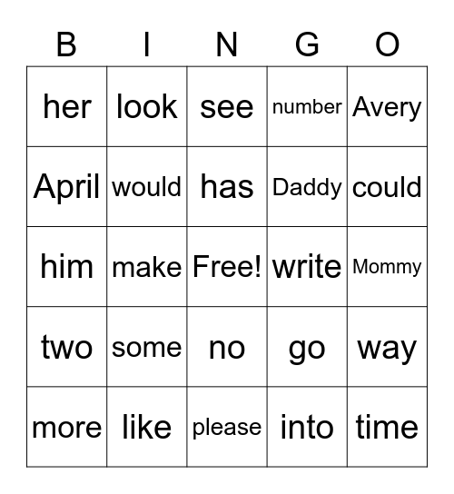 Sight Words #7 #8 Bingo Card
